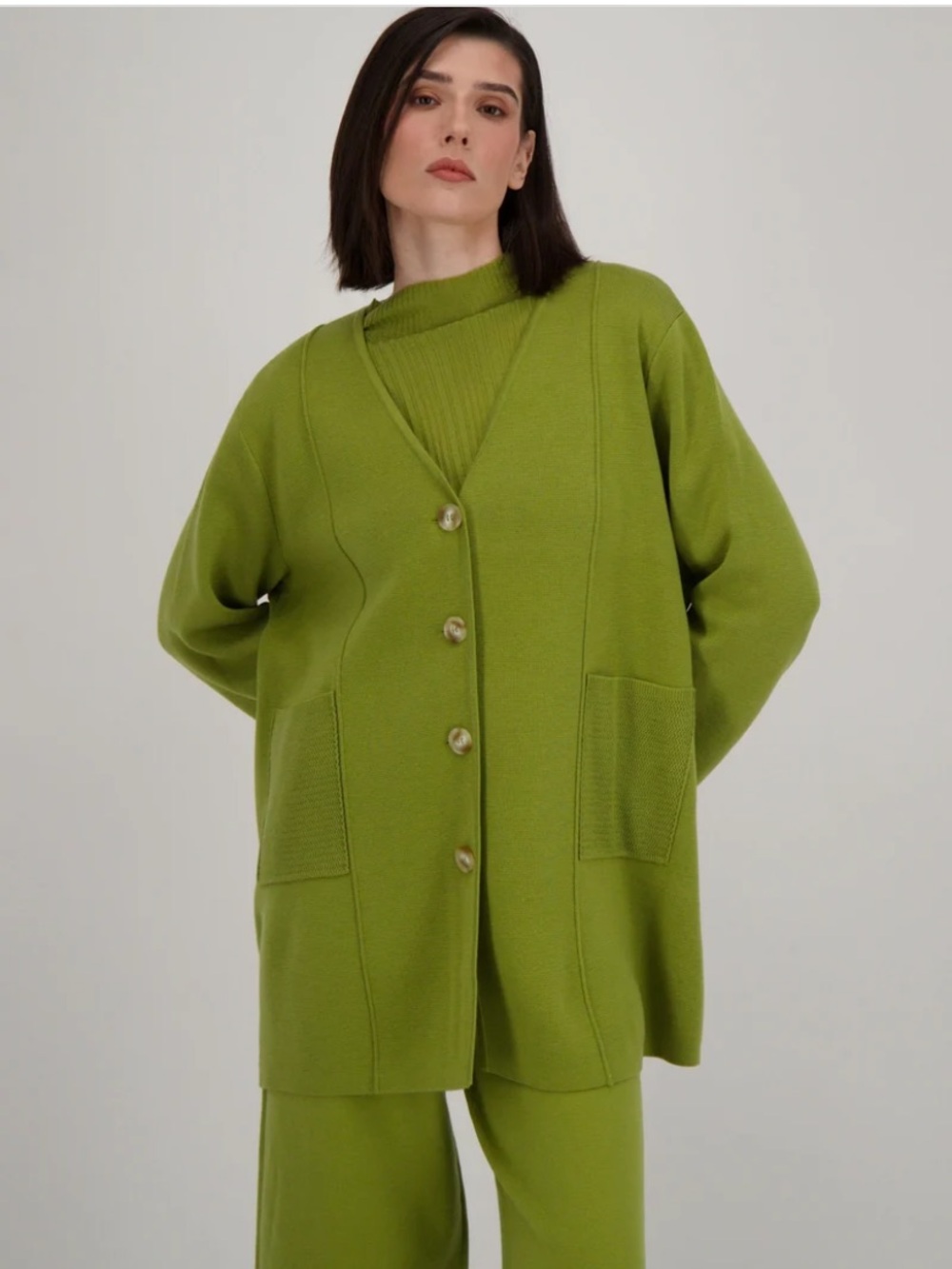 NWOT Spanner V-Neck Knit Button Down Cardigan Green Oversize Slouchy Size S